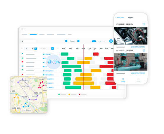 Panel de seguimiento de órdenes de trabajo y rutas en Praxedo