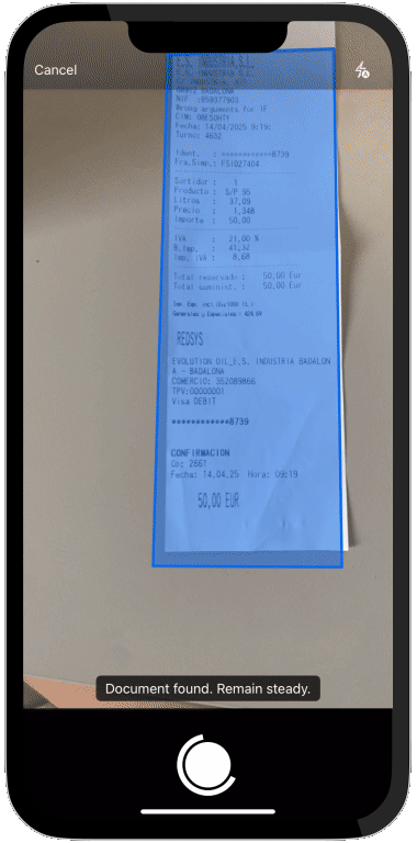 Escaneo de un ticket con la app de Captio